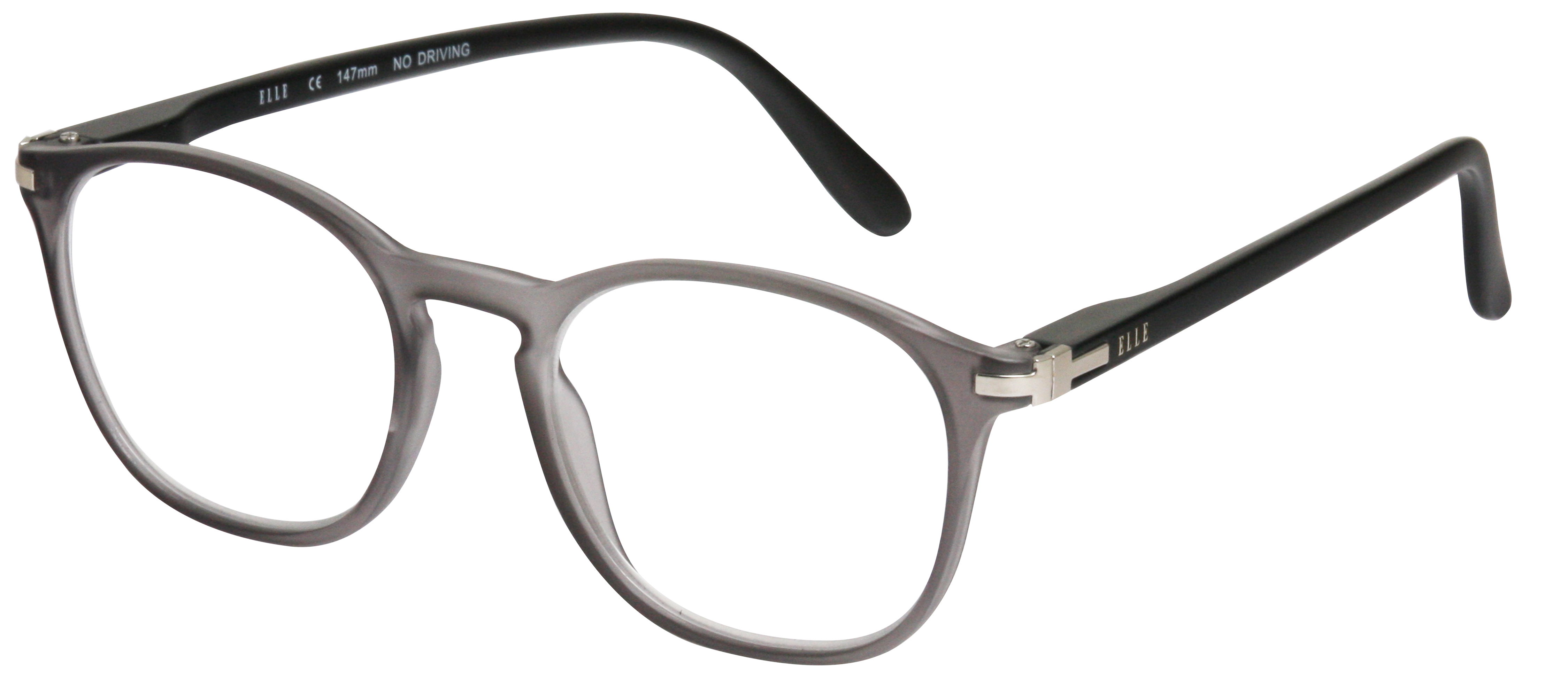 Graue rechteckige Lesebrille aus Kunststoff mit Metall-Detail