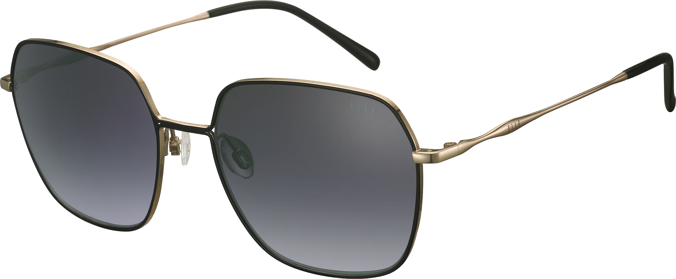 ELLE goldene Sonnenbrille mit handgemalten schwarzen Akzenten und grauen Gläsern