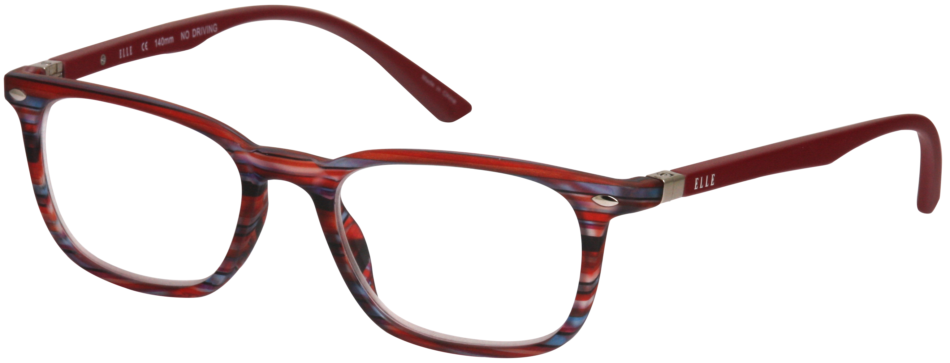 Rot gestreifte Lesebrille aus Kunststoff mit roten Bügeln