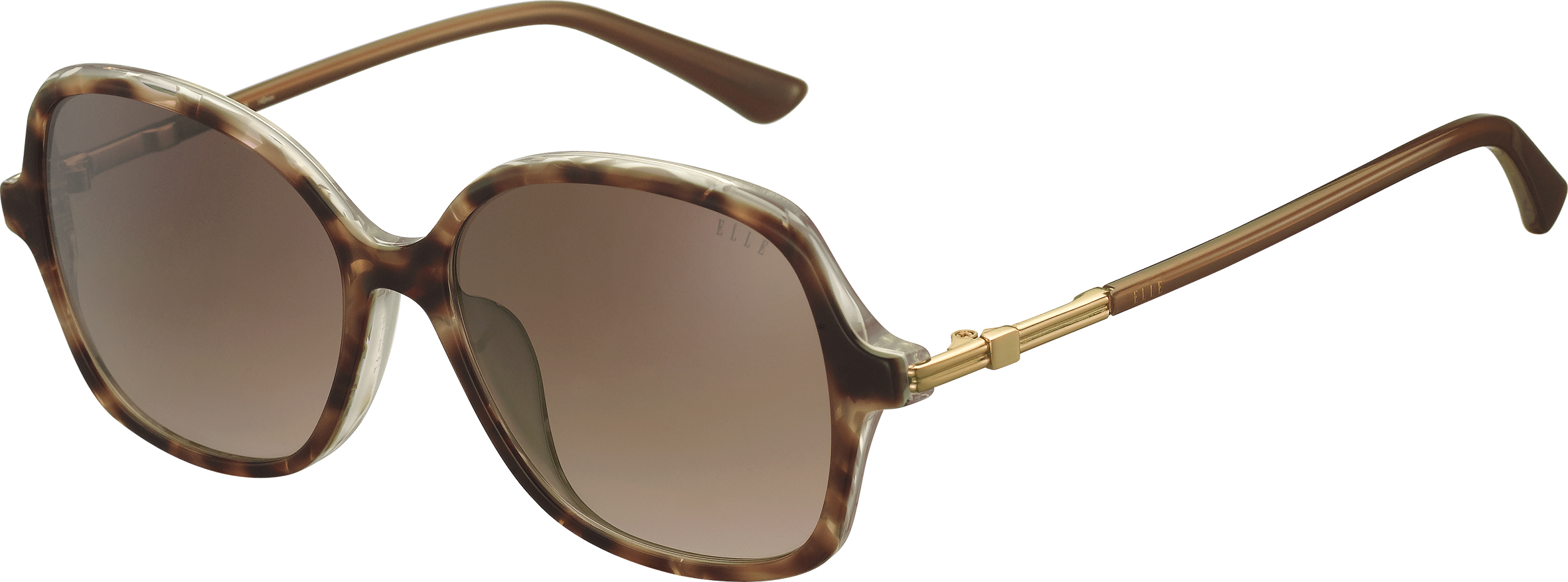 ELLE Sonnenbrille in Schmetterlingsform in Havanna mit braun verlaufenden Gläsern und goldfarbenen Details