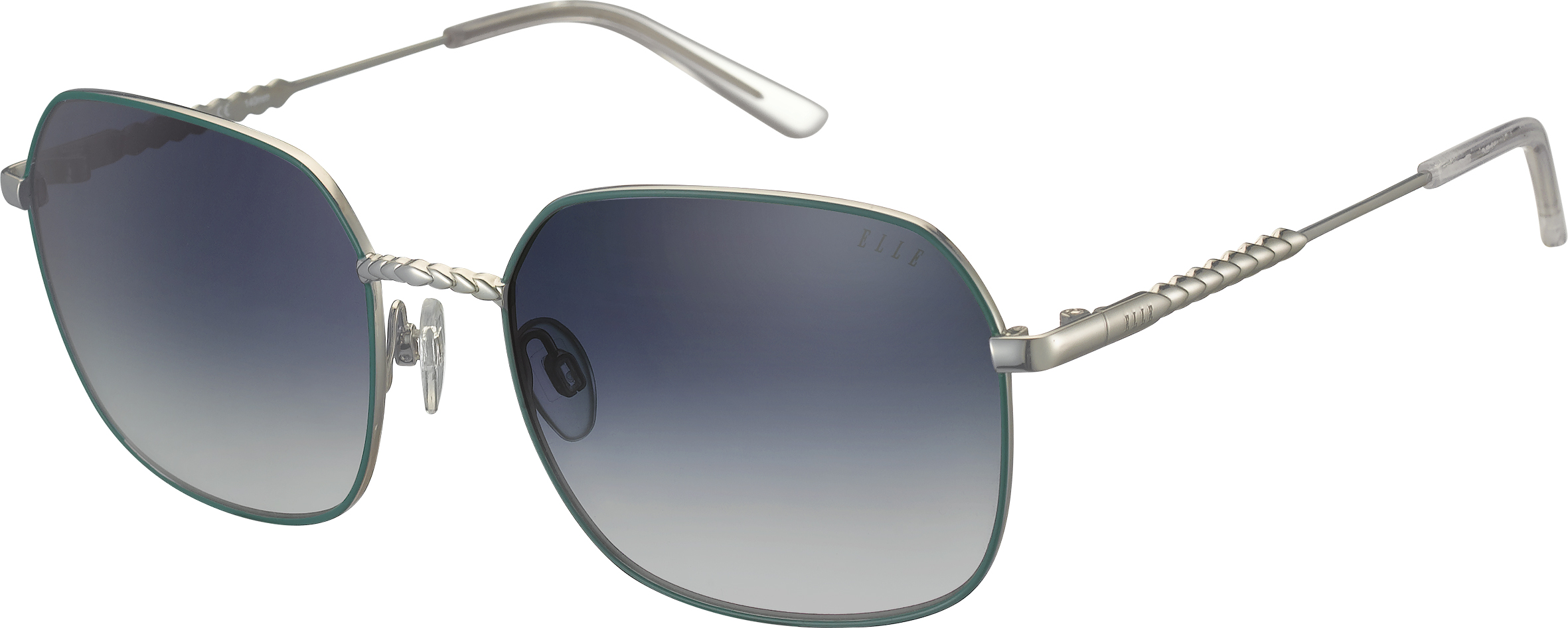 Sonnenbrille - EL14911 ELLE sechseckige Sonnenbrille in Grün-Silber mit blau verlaufenden Gläsern