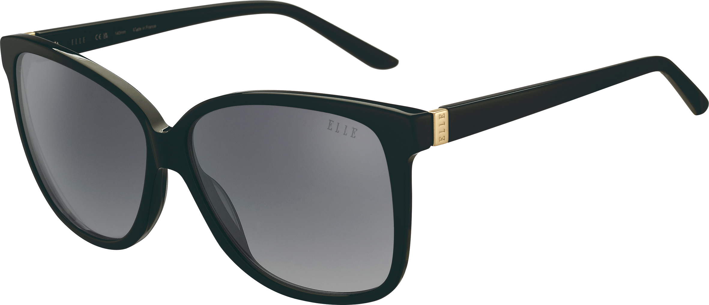 ELLE Oversize-Sonnenbrille in schwarzem Acetat mit grauen verlaufenden Gläsern und goldenem Metalldetail