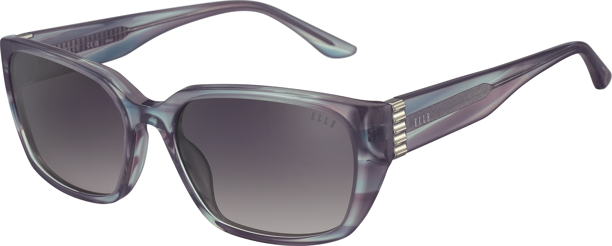 ELLE rechteckige Sonnenbrille in Blau-Grau mit blau verlaufenden Gläsern und silbernen Details