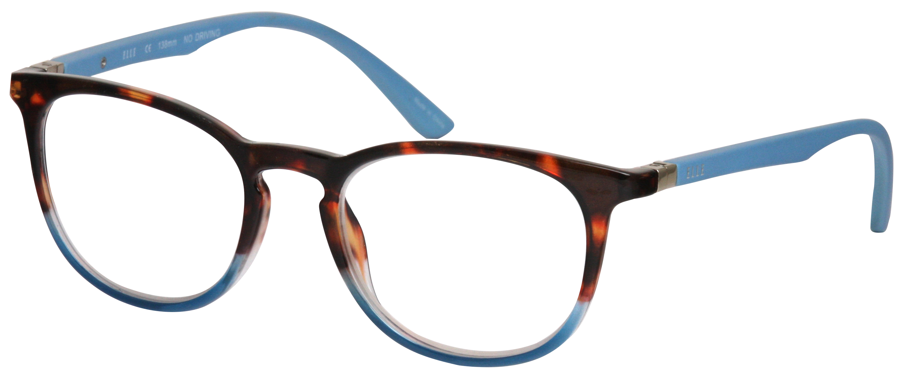 Fertiglesebrille - EL15936 Ovale Lesebrille aus Kunststoff mit Havanna-Muster und blauen Bügeln