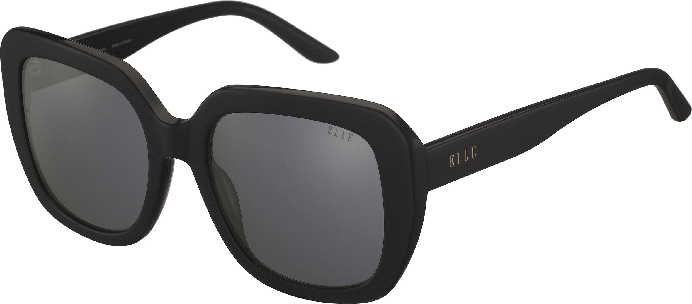 ELLE Made in France Oversize-Sonnenbrille in Schwarz mit grauen Gläsern