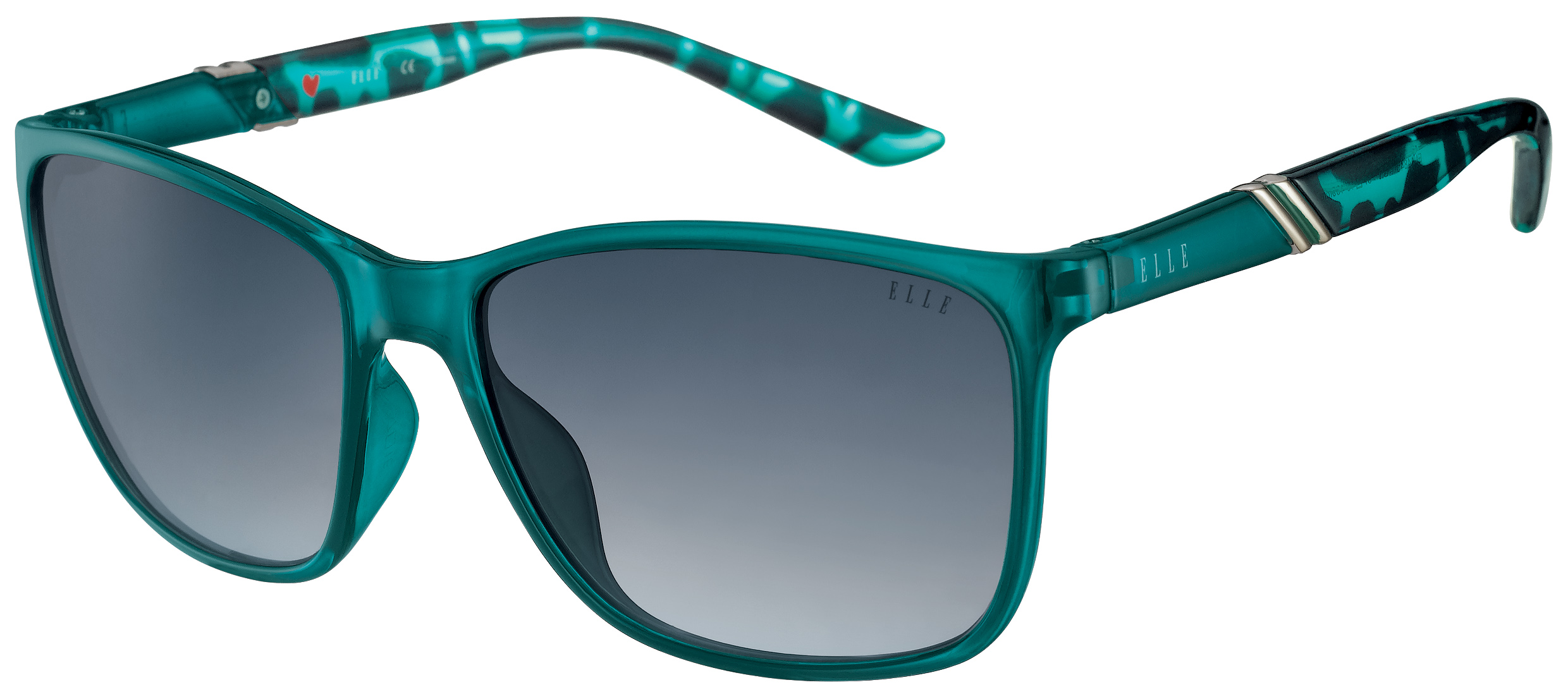 ELLE Oversize-Sonnenbrille in Türkis mit türkisem Schildpattmuster an den Bügeln und blauen verlaufenden Gläsern