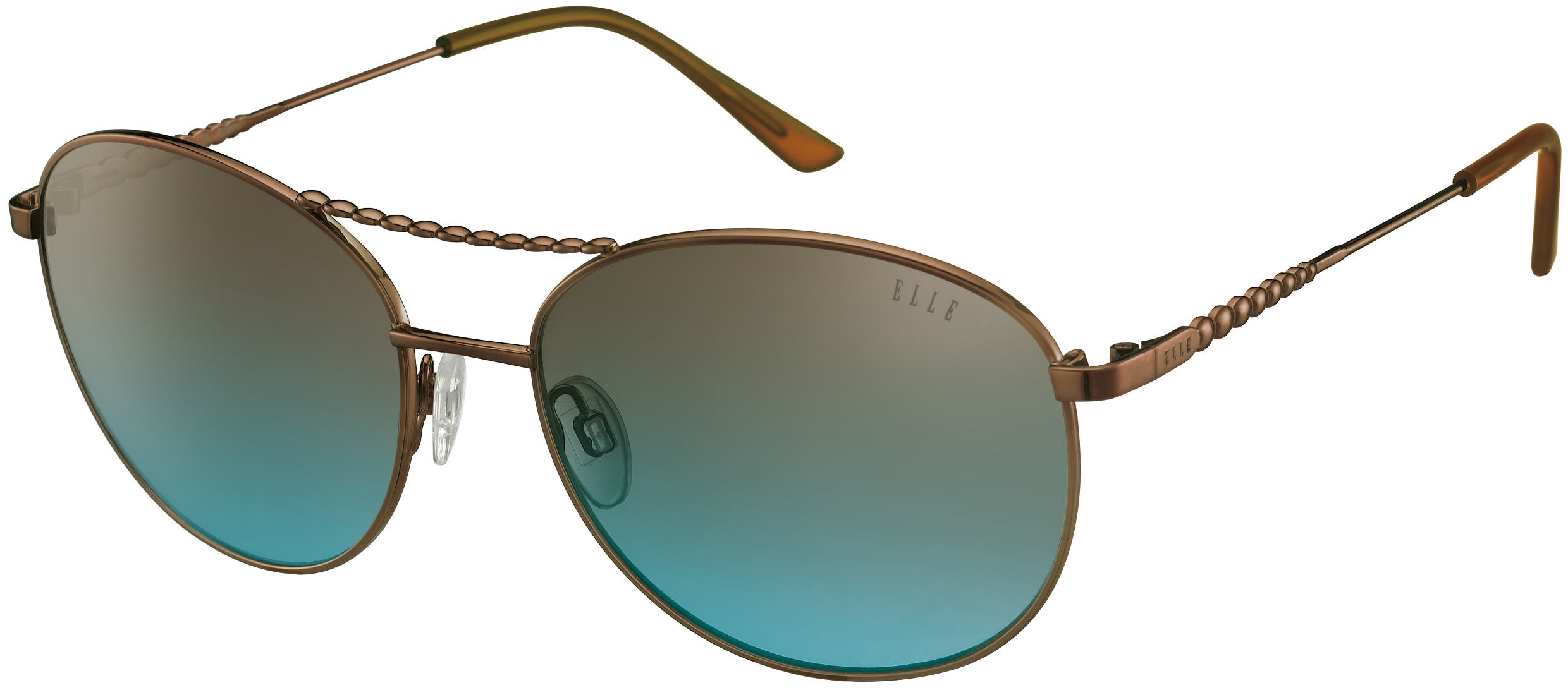 Sonnenbrille - EL14889 ELLE runde Metall-Sonnenbrille in Braun mit braun-grün verlaufenden Gläsern