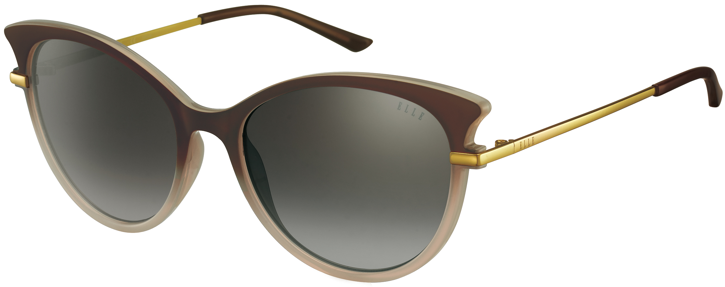 ELLE Cat-Eye-Sonnenbrille in Braun mit grauen Gläsern und goldenen Bügeln