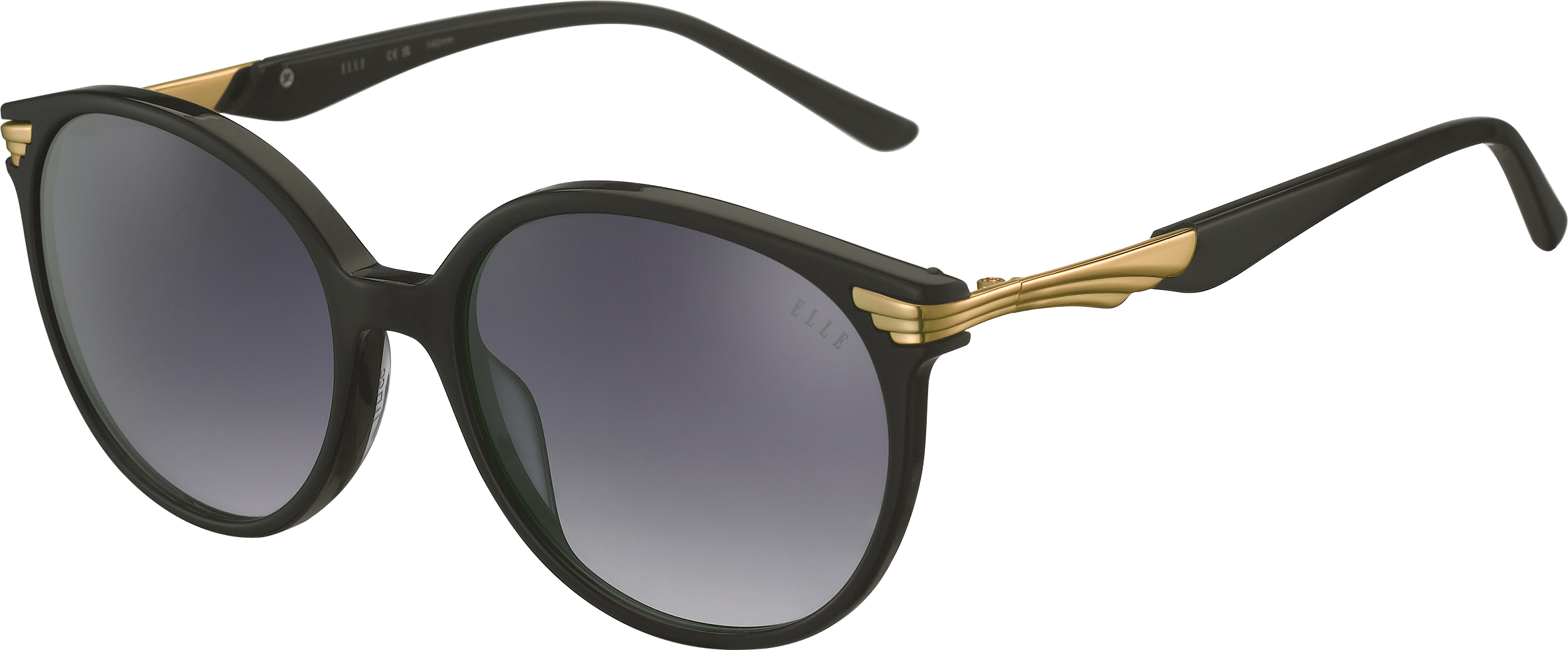 Sonnenbrille - EL14949 ELLE gerundete Acetat-Sonnenbrille in Schwarz mit grau verlaufenden Gläsern und goldfarbenen Detail