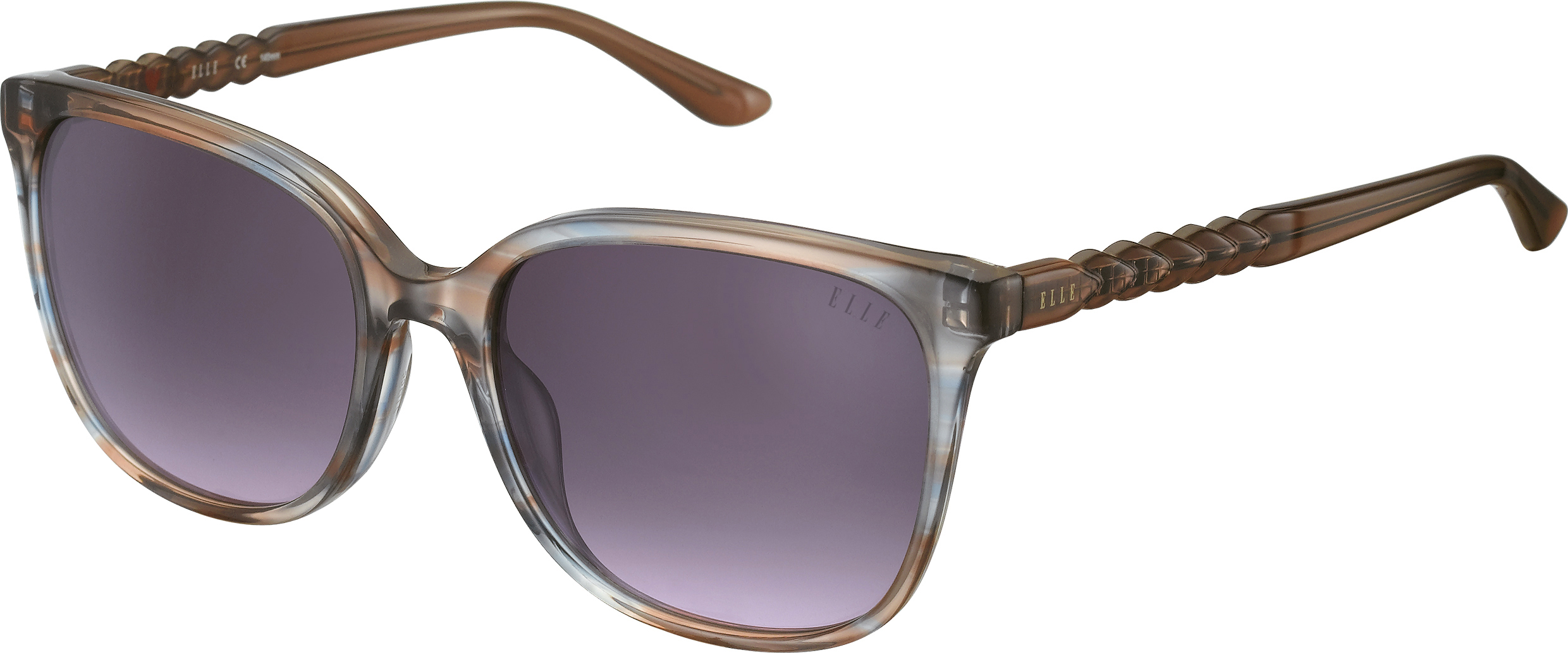 Sonnenbrille - EL14915 ELLE quadratische Sonnenbrille mit grau-braunem Muster, grauen Gläsern und Bügeln mit Flechtdetail
