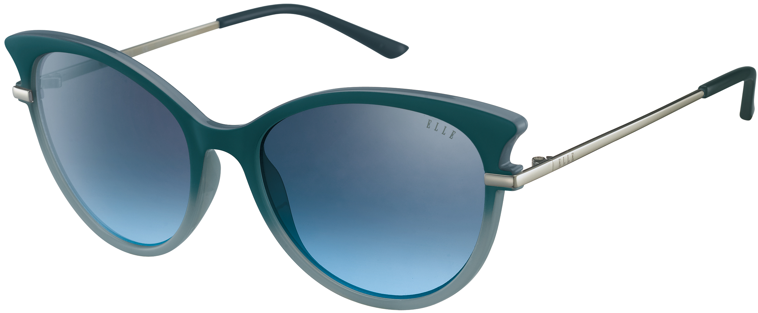 ELLE Cat-Eye-Sonnenbrille in Blau mit blauen Gläsern und silbernen Bügeln