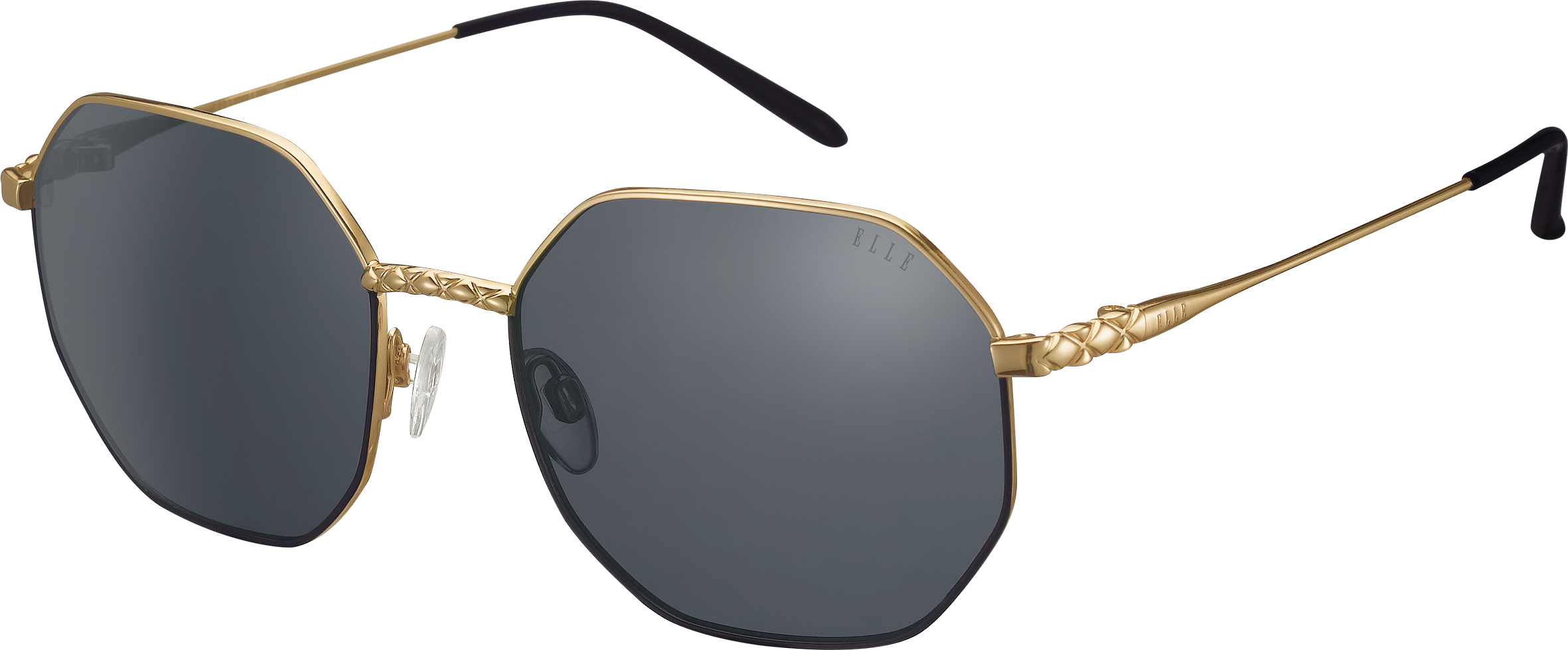 ELLE achteckige Metall-Sonnenbrille in Schwarz-Gold mit grauen Gläsern